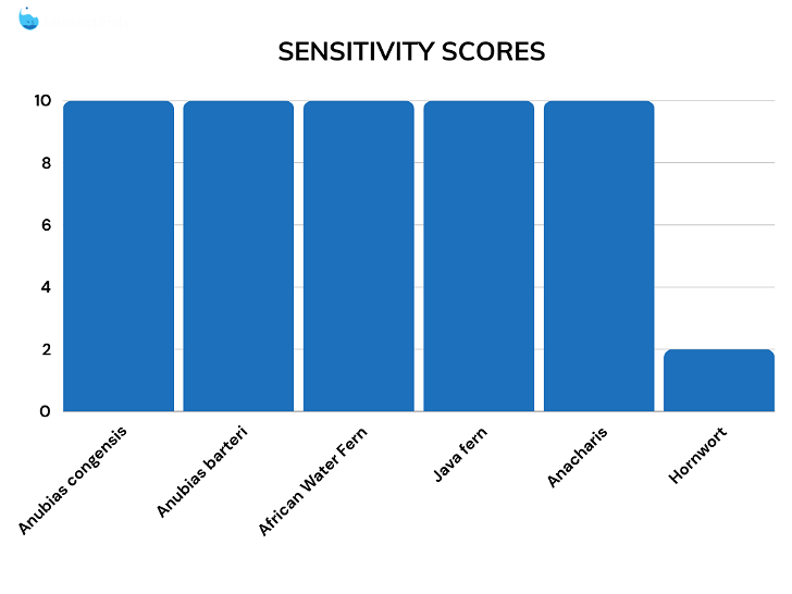 Sensitivity comparison scores for goldfish plants