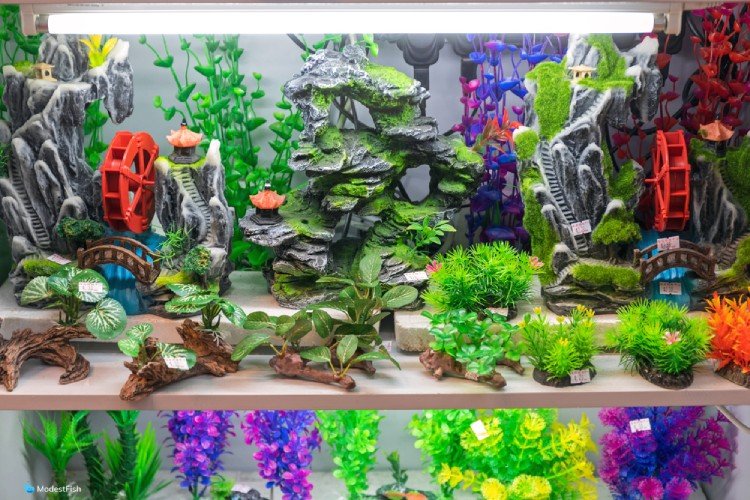 clean plastic aqarium plants and decorations